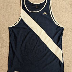 Tracksmith Van Cortlandt Singlet - Slim Fit Blue/White Large